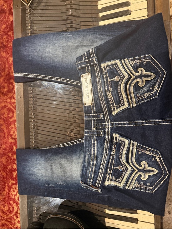 Rock Revival Denim - Rock Revival Blue Denim Jeans with White Embroidered Pockets